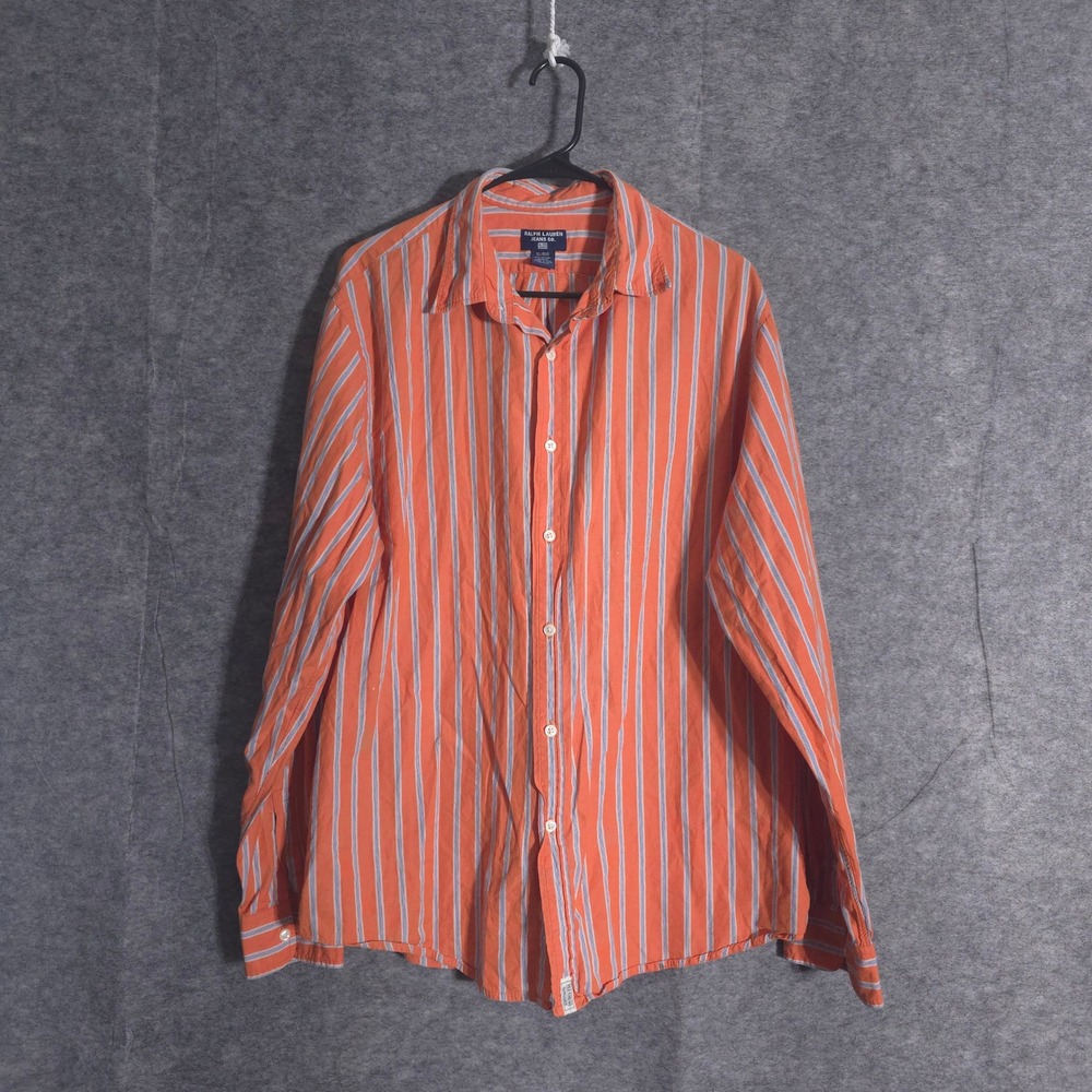Ralph Lauren Jeans Co. Men's Orange Blue Stripe Button Down Long Sleeve Shirt XL